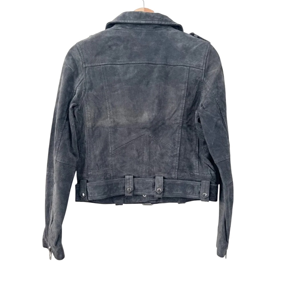 BLANKNYC Suede Moto Jacket Womens S Gray Leather Biker Cropped Belted Zip Coat - Picture 3 of 8